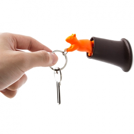 Брелок+держатель для ключа Squirrel, коричневый/оранжевый, Qualy