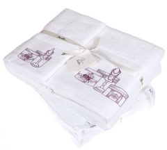 Комплект "ОТ КУТЮР" из 3 полотенец, (30x50,50х100,70х140), белый/розовый, Devilla