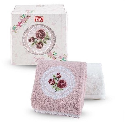 Подарочный набор полотенец TAC/махровый с вышивкой, 50х90 (2шт.) ENDO, пудра-кремовый