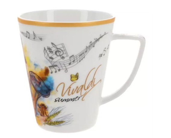 Кружка, 380 мл, фарфор F, белая, с желтым кантом, Лето, A. Vivaldi Carmani