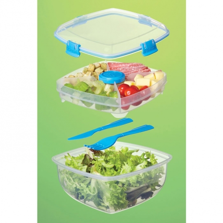 Контейнер для салата с разделителями и приборами TO GO, 1,63 л. синий
