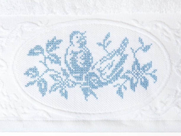 Комплект "ПТИЧКИ" из 3 полотенец, (30x50,50х100,70х140), белый/голубой, Devilla