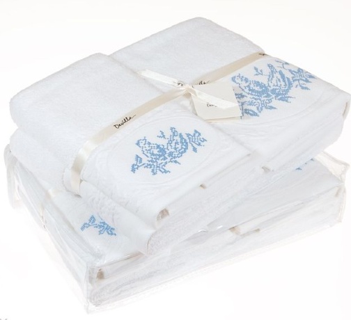 Комплект "ПТИЧКИ" из 3 полотенец, (30x50,50х100,70х140), белый/голубой, Devilla