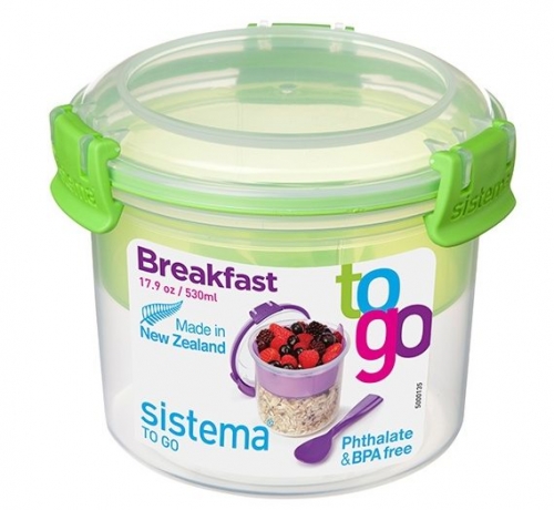 Контейнер круглый двухуровневый с ложкой TO-GO, 530 мл. Sistema, мульти