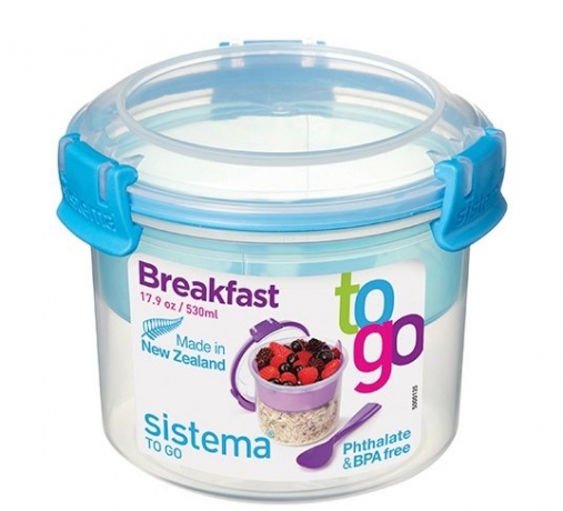 Контейнер круглый двухуровневый с ложкой TO-GO, 530 мл. Sistema, мульти