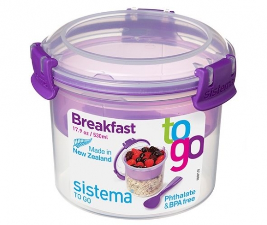 Контейнер круглый двухуровневый с ложкой TO-GO, 530 мл. Sistema, мульти