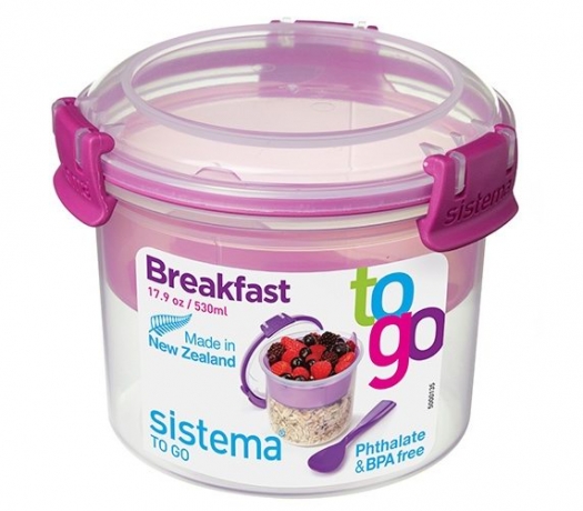 Контейнер круглый двухуровневый с ложкой TO-GO, 530 мл. Sistema, мульти