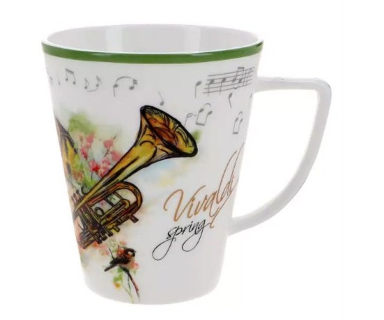 Кружка, 380 мл, фарфор F, белая, с зеленым кантом, Весна, A. Vivaldi Carmani