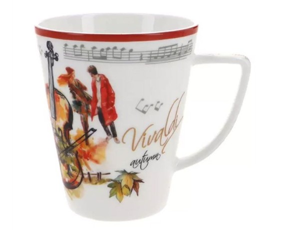 Кружка, 380 мл, фарфор F, белая, с красным кантом, Осень, A. Vivaldi Carmani