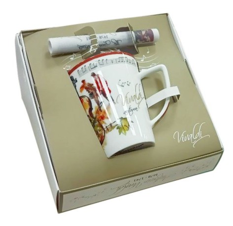 Кружка, 380 мл, фарфор F, белая, с красным кантом, Осень, A. Vivaldi Carmani