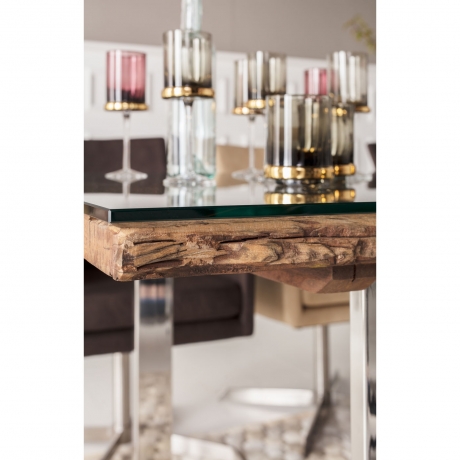 Стол Rustico, коллекция "Рустик" 200*76*90, Шпон, Стекло, Нержавеющая сталь, Коричневый