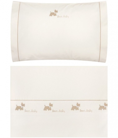 Детское постельное белье "СОБАЧКИ", 100x140+40х60+130х75х25 см. экрю, BOVI