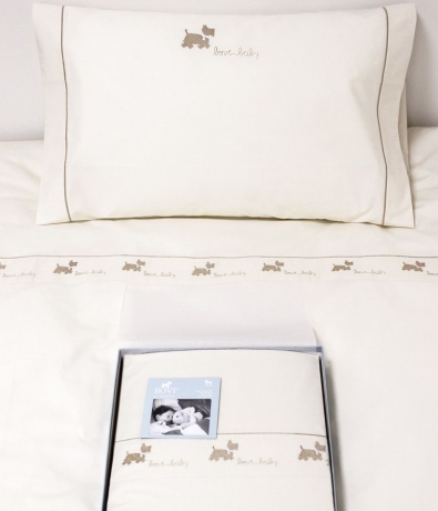 Детское постельное белье "СОБАЧКИ", 100x140+40х60+130х75х25 см. экрю, BOVI