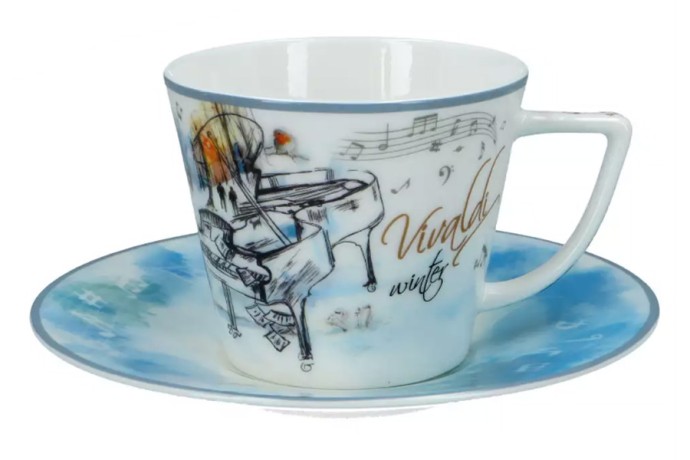 Пара чайная, 1 перс, 2 пр, 230 мл, фарфор F, белая/голубая, Зима, A. Vivaldi Carmani