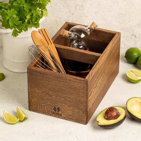 Органайзер для кухонных принадлежностей дубовый с 2-мя отделениями, 27х17х14 см. Uneca