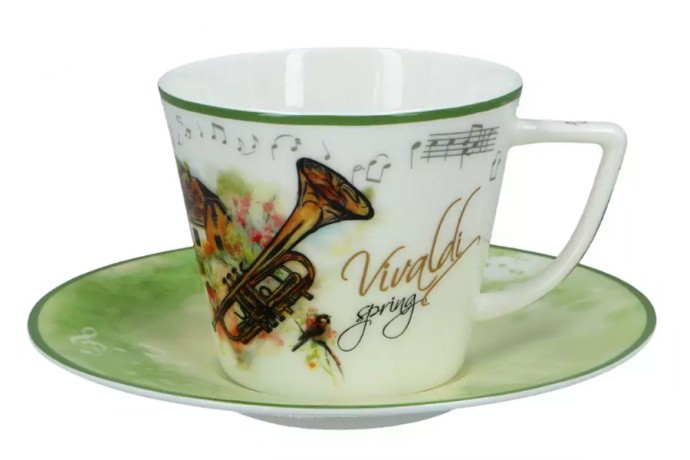 Пара чайная, 1 перс, 2 пр, 230 мл, фарфор F, белая/зеленая, Весна, A. Vivaldi Carmani