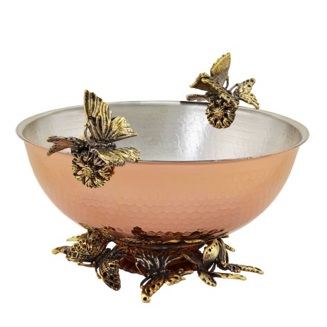 Сухарница медная посереб. внутри кованая "Бабочки" (2 бабочки, поддон малый)