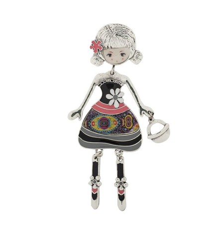 Брошь Девочка с сумочкой XZ0223.2 BW/S Shadore