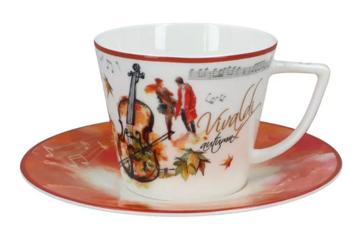 Пара чайная, 1 перс, 2 пр, 230 мл, фарфор F, белая/красная, Осень, A. Vivaldi Carmani