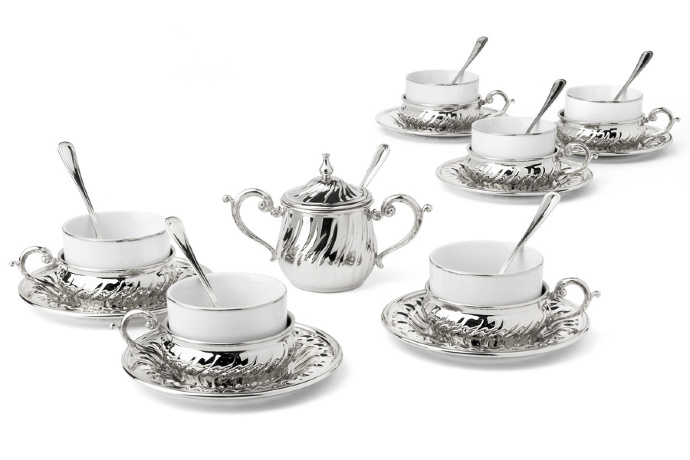 Чайный набор на 6 персон Stradivari Gamma, серебро