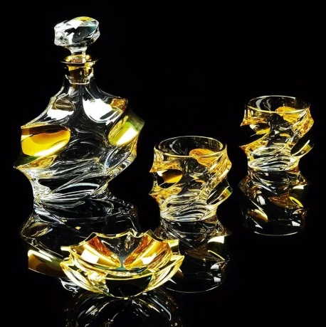 Графин для виски 0,85 л. H24 см. POCKER, хрусталь/декор, золото 24К