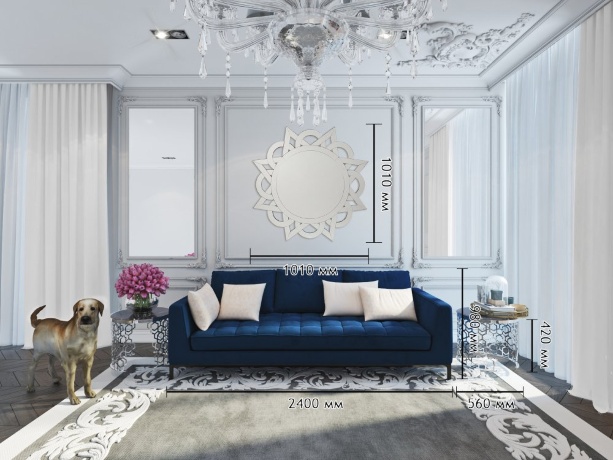 Зеркало круглое большое венецианское в фигурной раме диаметр 101 см Silba