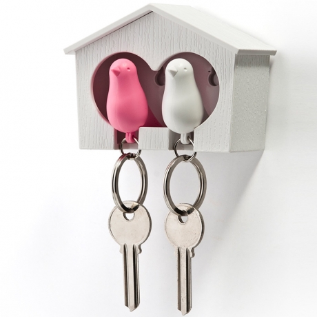 Держатель+брелок для ключей двойной Sparrow, белый/розовый, Qualy