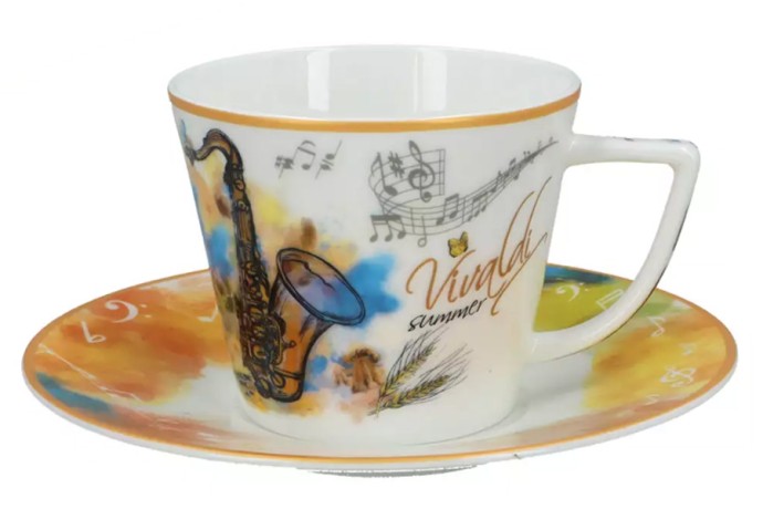 Пара чайная, 1 перс, 2 пр, 230 мл, фарфор F, белая/оранжевая, Лето, A. Vivaldi Carmani