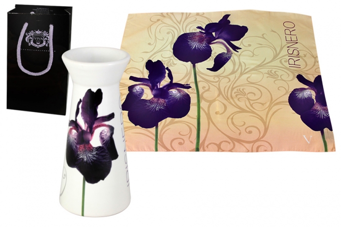 Ваза для цветов + платок Черный ирис, 15 см, Ceramiche Viva