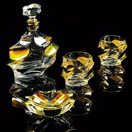 Комплект для виски POCKER: графин + 2 стакана, хрусталь/декор золото 24К