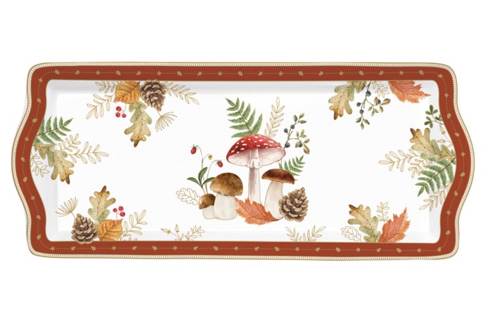 Блюдо, 35х15 см, фарфор P, белое, прямоугольное, Грибы и листья, Autumn Breeze, Easy Life