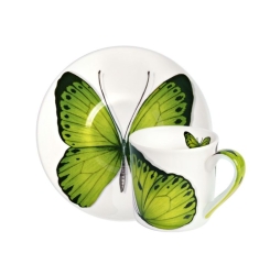 Чашка с блюдцем кофейная Butterfly, 100 мл. цвет: зеленый, FREEDOM Taitu