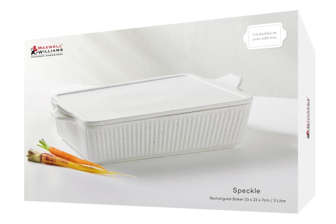 Форма для запекания, 33х23 см, с крышкой, фарфор P, прямоугольная, молочная, в крапинку, Speckle Maxwell & Williams