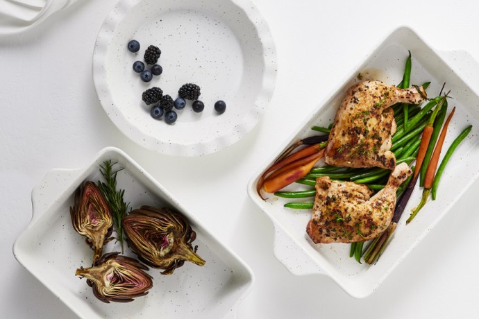 Форма для запекания, 33х23 см, с крышкой, фарфор P, прямоугольная, молочная, в крапинку, Speckle Maxwell & Williams