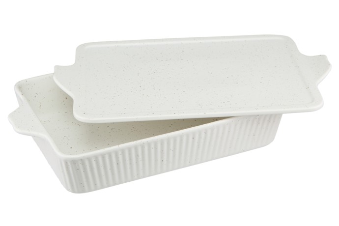 Форма для запекания, 33х23 см, с крышкой, фарфор P, прямоугольная, молочная, в крапинку, Speckle Maxwell & Williams