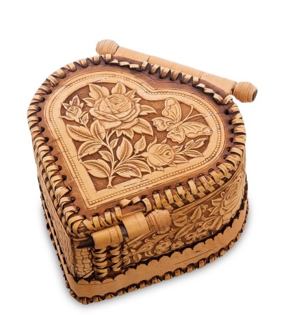 BST-324/ 1 Шкатулка "Розы" (береста)
