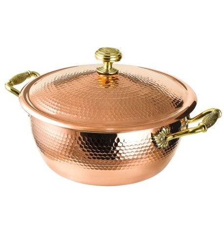 Кастрюля, 3,5 л. медная с луж. кованая с крышкой "КМ"