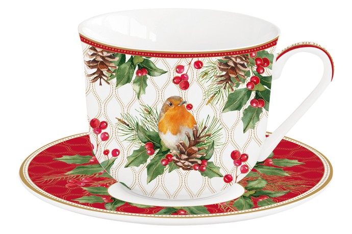 Чашка с блюдцем Рождественские ягоды, 0,37 л. Easy Life