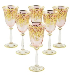 Бокалы для вина/воды VENEZIA, набор 6 шт, хрусталь розовый/декор золото 24К