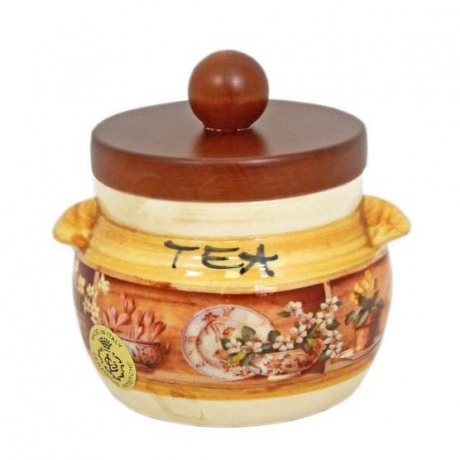 Банка для сыпучих продуктов с деревянной крышкой (чай) Кантри, 0,5 л, LCS