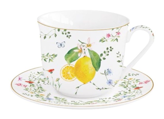 Чашка с блюдцем Цветы и лимоны, 0,37 л. Easy Life