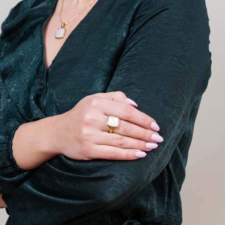 Кольцо Куб SHELL WHITE KR02914-2/8 BW/G Fiore Luna