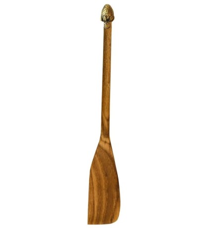Лопатка деревянная с латунной накладкой узкая "Клубника"