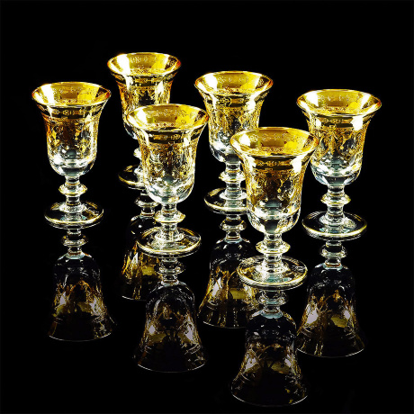 Бокалы для вина/воды DINASTIA, набор 6 шт, хрусталь/декор золото 24К