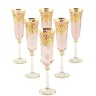 Бокалы для шампанского VENEZIA, набор 6 шт, хрусталь розовый/декор золото 24К