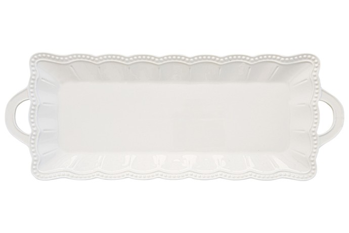 Блюдо прямоугольное с ручками Elite, белое, 43х16 см. Easy Life