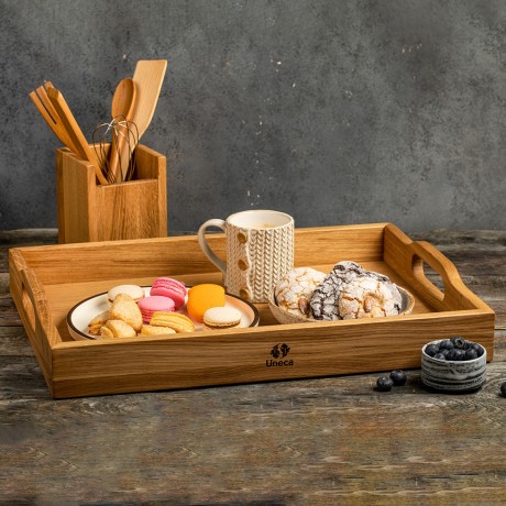 Поднос с ручками дубовый, 42х30х6 см. Uneca