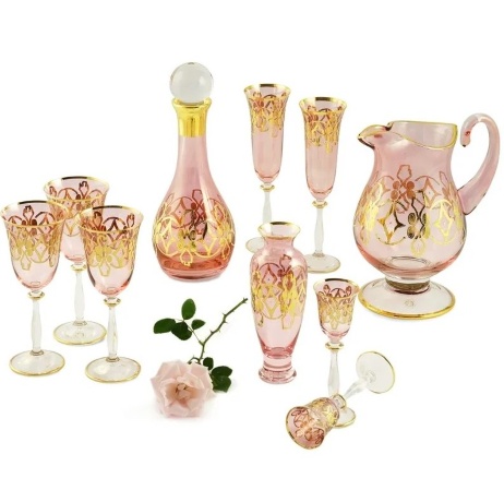 Графин, 1 л. H33 см. VENEZIA, хрусталь розовый/декор золото 24К