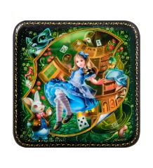 ШК-19/50 Шкатулка в технике декупаж "Алиса в стране чудес" (10х10х3,5)