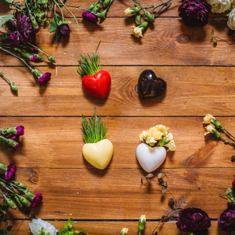 Набор мини-кашпо heart желтый/белый/зеленый